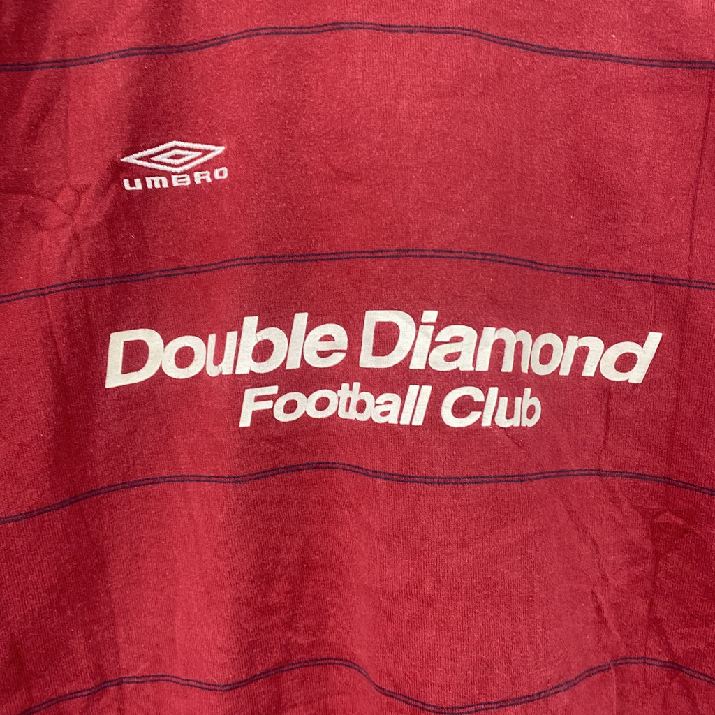 UMBRO　アンブロ　半袖プリントリンガーTシャツ　刺繍ロゴ　赤　レッド　Lサイズ カットソー メンズ コットン 古着