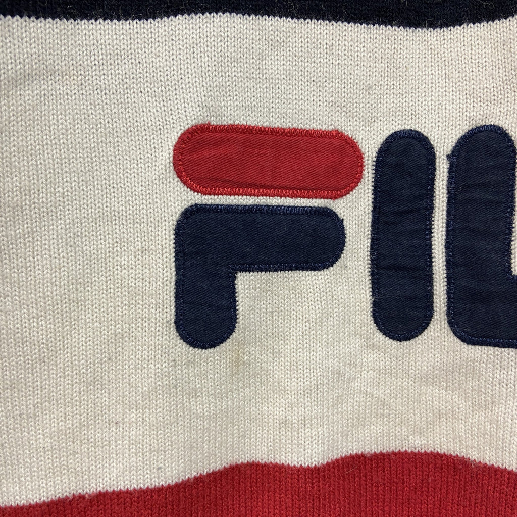 FILA　フィラ　ハーフジップアクリルニットセーター　デカロゴ　マルチカラー　紺　ネイビー　Mサイズ　古着