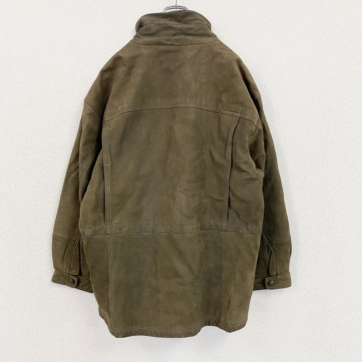 ～90s　France Vet　フランスヴェット　レザーカーコート　中綿入り　ユーロヴィンテージ　カーキ　