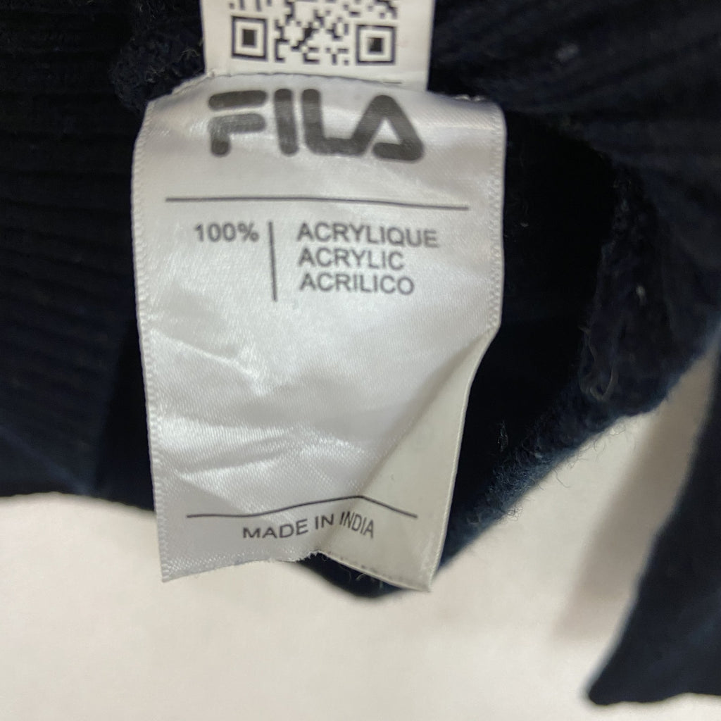 FILA　フィラ　ハーフジップアクリルニットセーター　デカロゴ　マルチカラー　紺　ネイビー　Mサイズ　古着