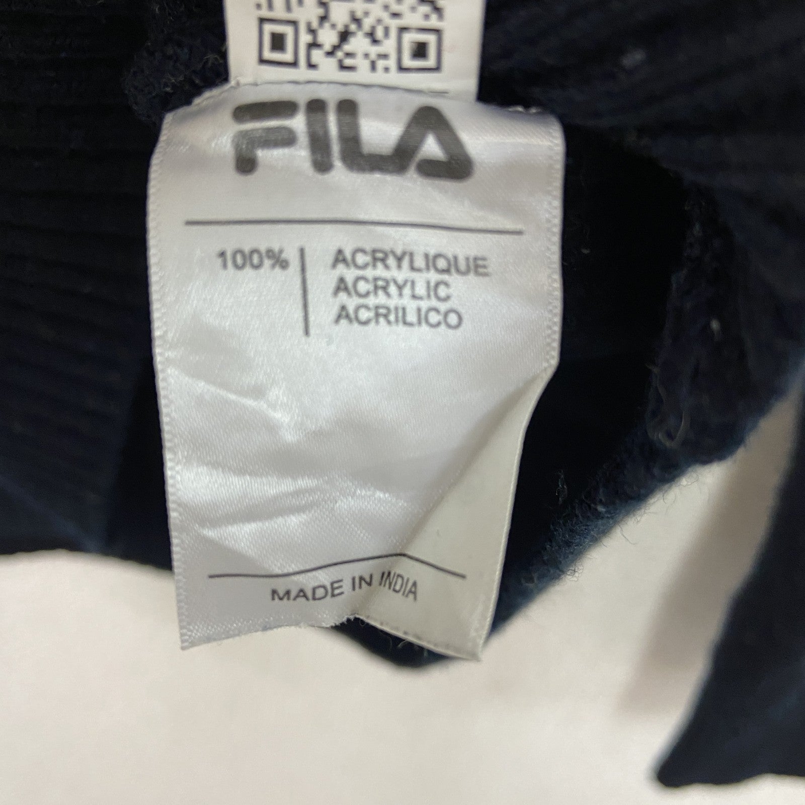 FILA　フィラ　ハーフジップアクリルニットセーター　デカロゴ　マルチカラー　紺　ネイビー　Mサイズ　古着