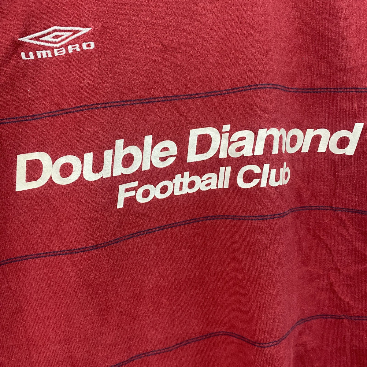 UMBRO　アンブロ　半袖プリントリンガーTシャツ　刺繍ロゴ　赤　レッド　Lサイズ カットソー メンズ コットン 古着