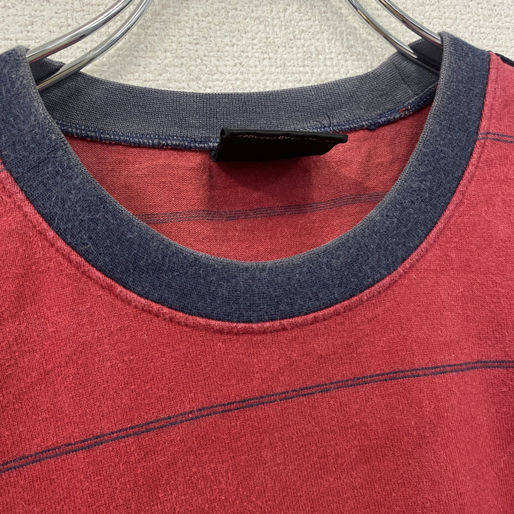 UMBRO　アンブロ　半袖プリントリンガーTシャツ　刺繍ロゴ　赤　レッド　Lサイズ カットソー メンズ コットン 古着
