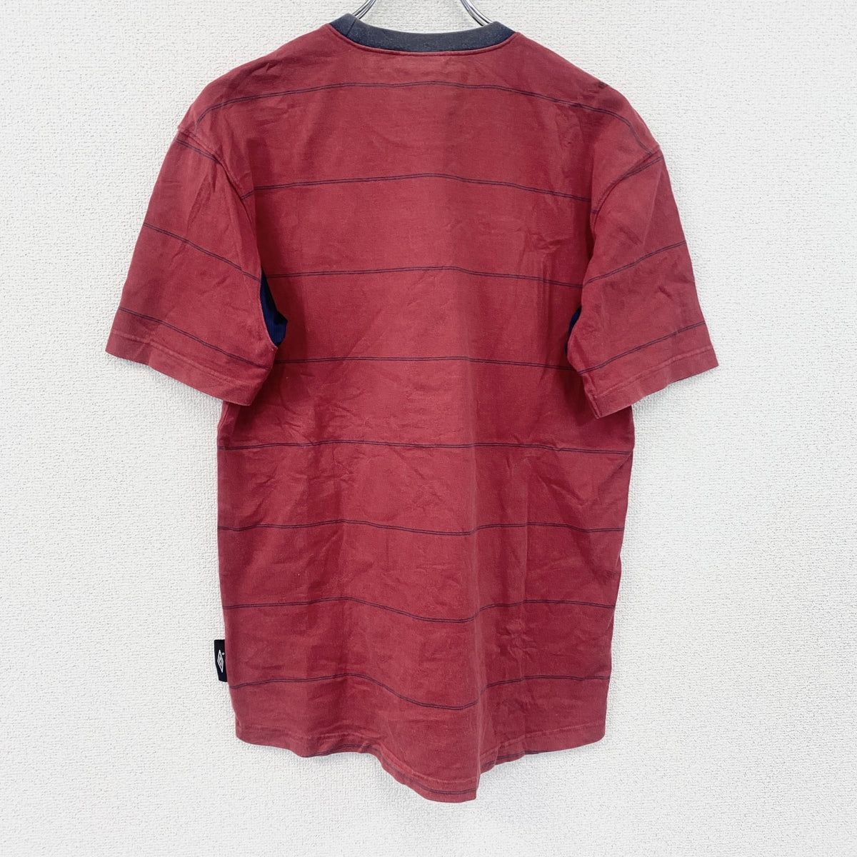 UMBRO　アンブロ　半袖プリントリンガーTシャツ　刺繍ロゴ　赤　レッド　Lサイズ カットソー メンズ コットン 古着