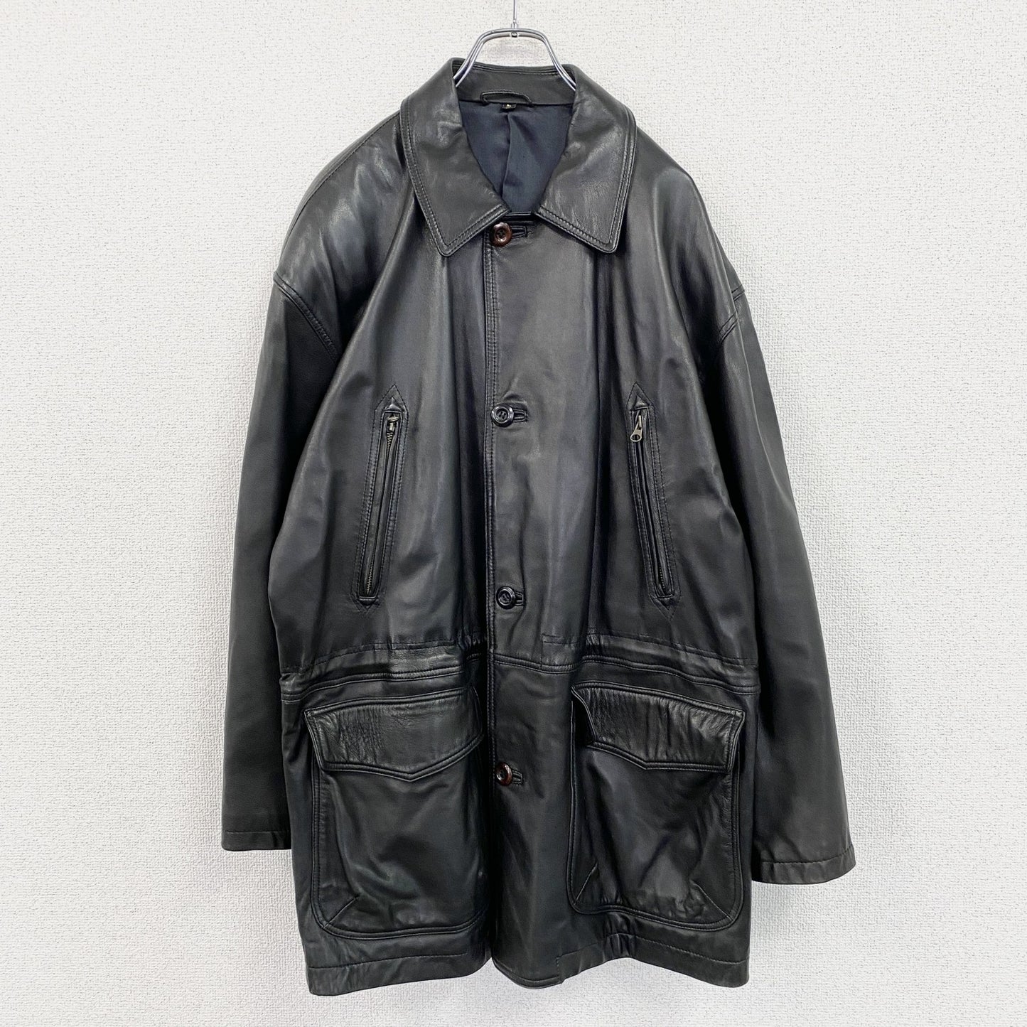 ～90s　FREMITO　フレミト　羊革レザーカーコート　レザージャケット　ヴィンテージ　黒　ブラック　Lサイズ