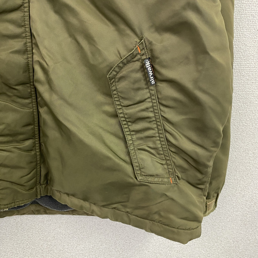 90s　AIR WALK　エアウォーク　フルジップナイロンジャケット　ファー付き　比翼仕立て　カーキ　Mサイズ　　ヴィンテージ　古着