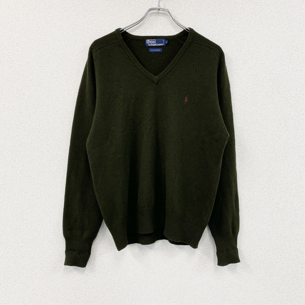 Polo by Ralph Lauren　ラルフローレン　ウールニットセーター　カーキ　Lサイズ　古着
