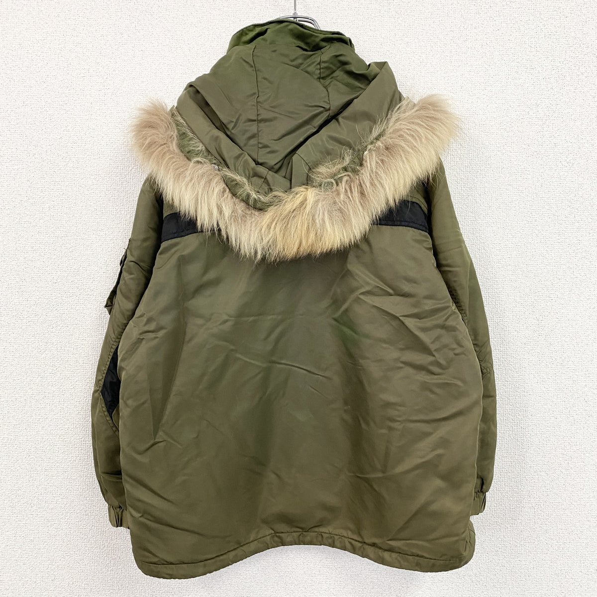 90s　AIR WALK　エアウォーク　フルジップナイロンジャケット　ファー付き　比翼仕立て　カーキ　Mサイズ　　ヴィンテージ　古着