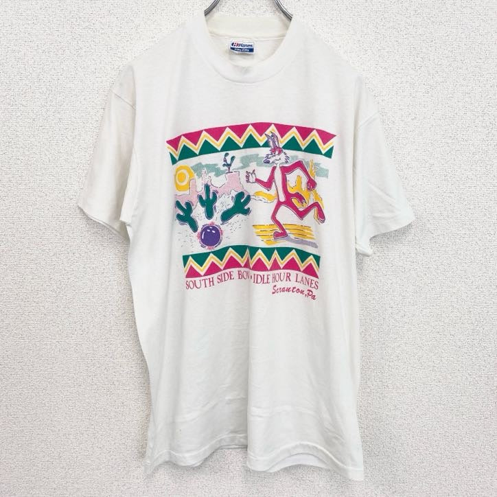 ヘインズ　半袖プリントTシャツ　USA製　コヨーテ　サボテン　クルーネック　レトロデザイン　Lサイズ　古着