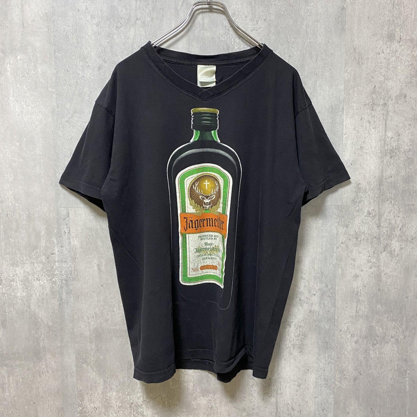 古着 used　イェーガーマイスター　半袖プリントTシャツ　バックプリント　酒　ICECOLDSHOT　黒　ブラック　Lサイズ