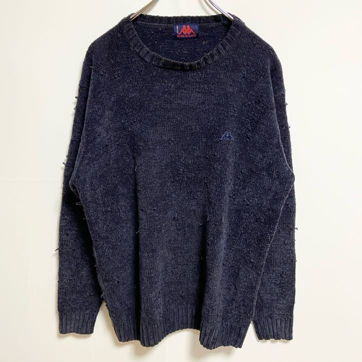 ROBE DI KAPPA　カッパ　ニット/セーター　ワンポイント　刺繍ロゴ　クルーネック　紺　ネイビー　XLサイズ　古着