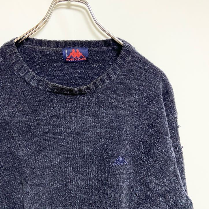 ROBE DI KAPPA　カッパ　ニット/セーター　ワンポイント　刺繍ロゴ　クルーネック　紺　ネイビー　XLサイズ　古着