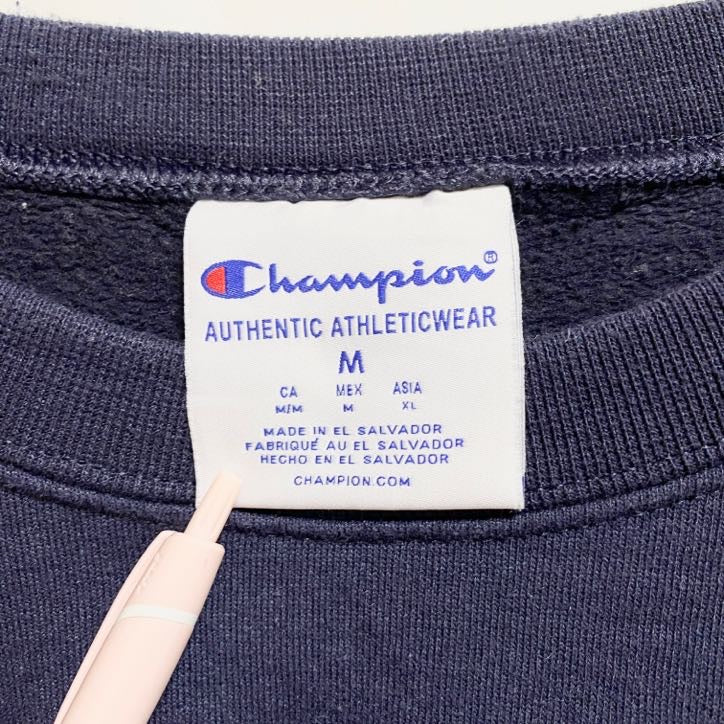 古着 used　Champion　長袖カレッジロゴプリントスウェット　トレーナー　セントメアリーズ大学　ネイビー　Ｍサイズ