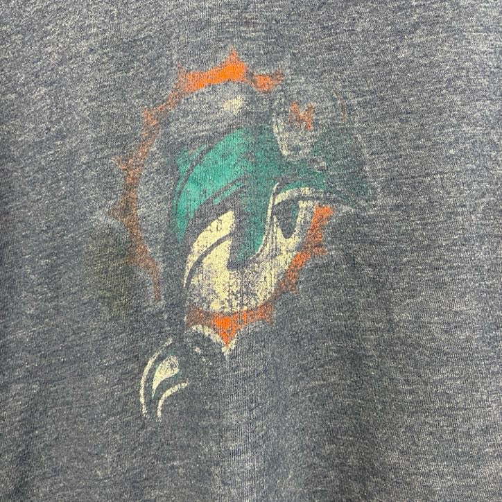 長袖プリントTシャツ　NFL　マイアミドルフィンズ　フットボール　紺　ネイビー　クルーネック　Lサイズ　古着