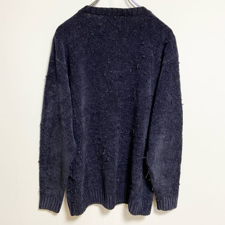 ROBE DI KAPPA　カッパ　ニット/セーター　ワンポイント　刺繍ロゴ　クルーネック　紺　ネイビー　XLサイズ　古着