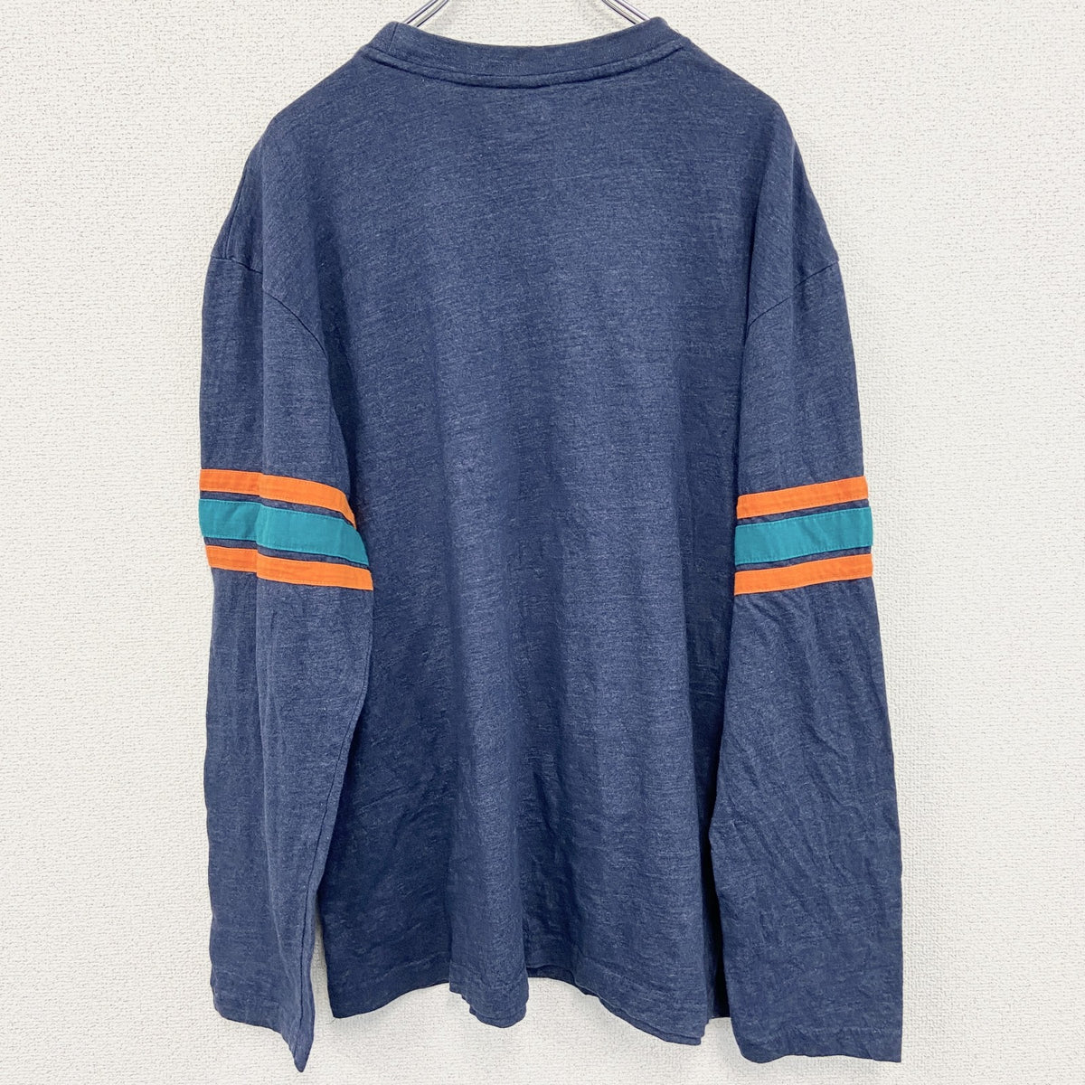 長袖プリントTシャツ　NFL　マイアミドルフィンズ　フットボール　紺　ネイビー　クルーネック　Lサイズ　古着