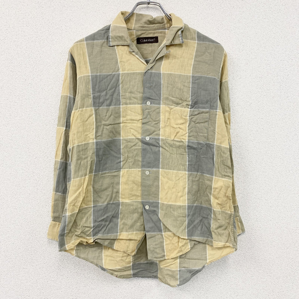 Calvin Klein　カルバンクライン　長袖シャツ　チェック柄　グレー　黄色　イエロー　Sサイズ　古着