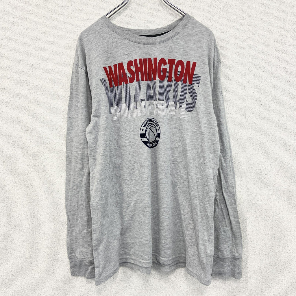 長袖プリントTシャツ　NBA　ワシントンウィザーズ　バスケ　灰色　グレー　クルーネック　Lサイズ　古着