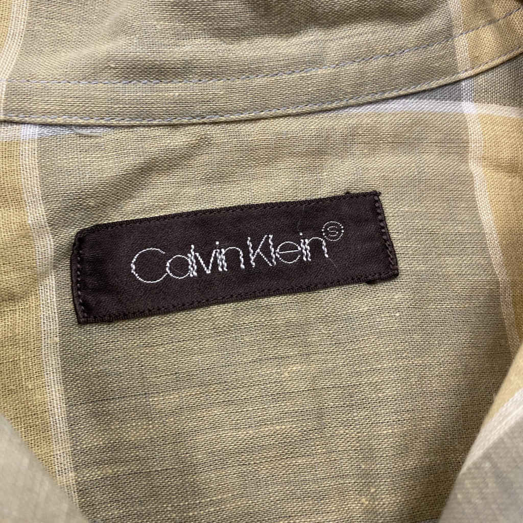 Calvin Klein　カルバンクライン　長袖シャツ　チェック柄　グレー　黄色　イエロー　Sサイズ　古着