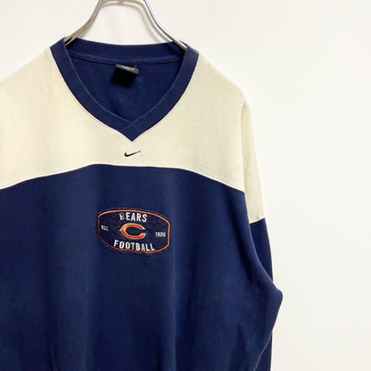 90s　NIKE ナイキ　NFL　Vネックスウェット/トレーナー　ヴィンテージ　ワンポイントロゴ刺繍　ネイビー　XLサイズ