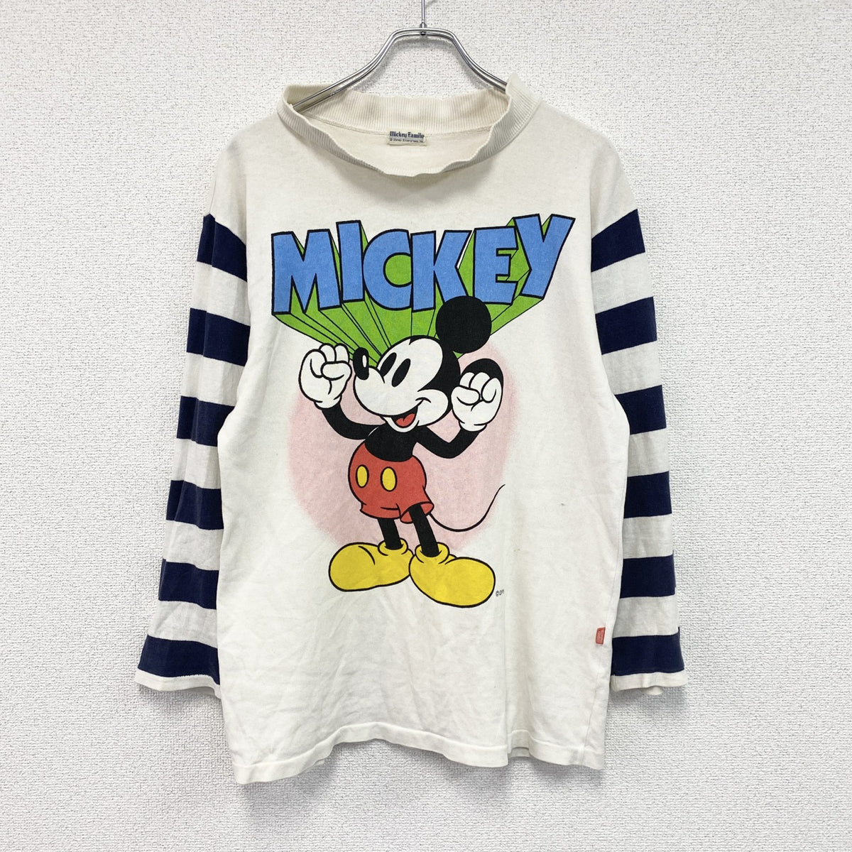Mickey Family　Disney　ディズニー　ミッキーマウス　長袖Tシャツ/ロンT　ボーダー柄　白　ホワイト　古着