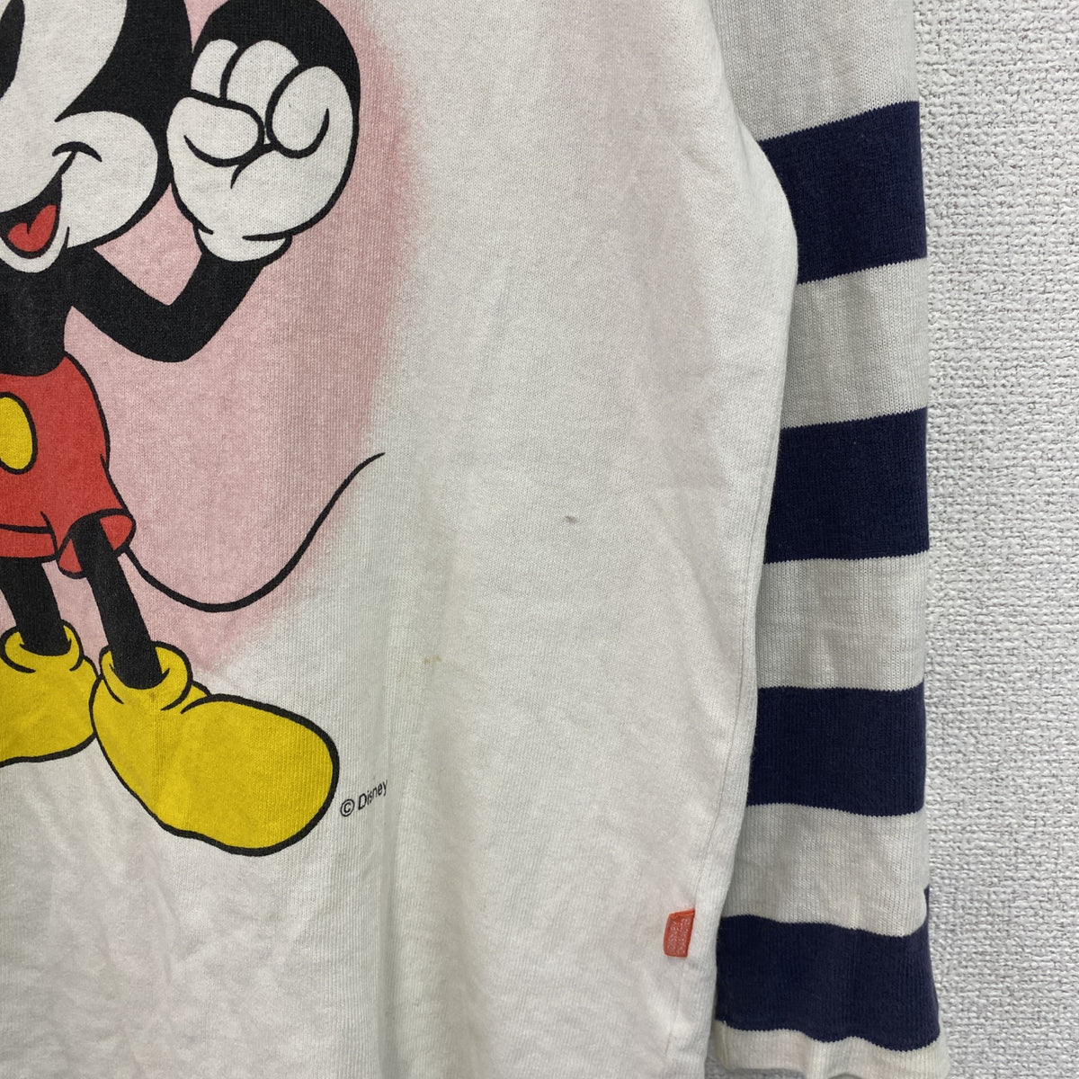 Mickey Family　Disney　ディズニー　ミッキーマウス　長袖Tシャツ/ロンT　ボーダー柄　白　ホワイト　古着