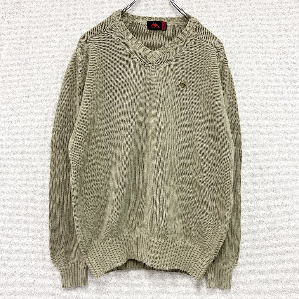 90s～　Kappa　カッパ　コットンニットセーター　ヴィンテージ　刺繍ロゴ　ベージュ　Mサイズ　古着