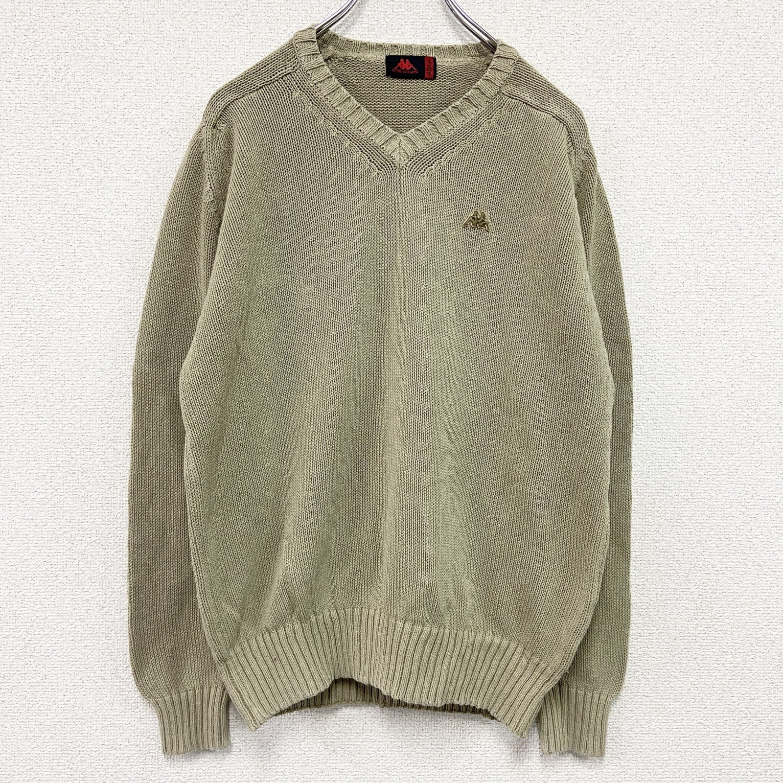 90s～　Kappa　カッパ　コットンニットセーター　ヴィンテージ　刺繍ロゴ　ベージュ　Mサイズ　古着