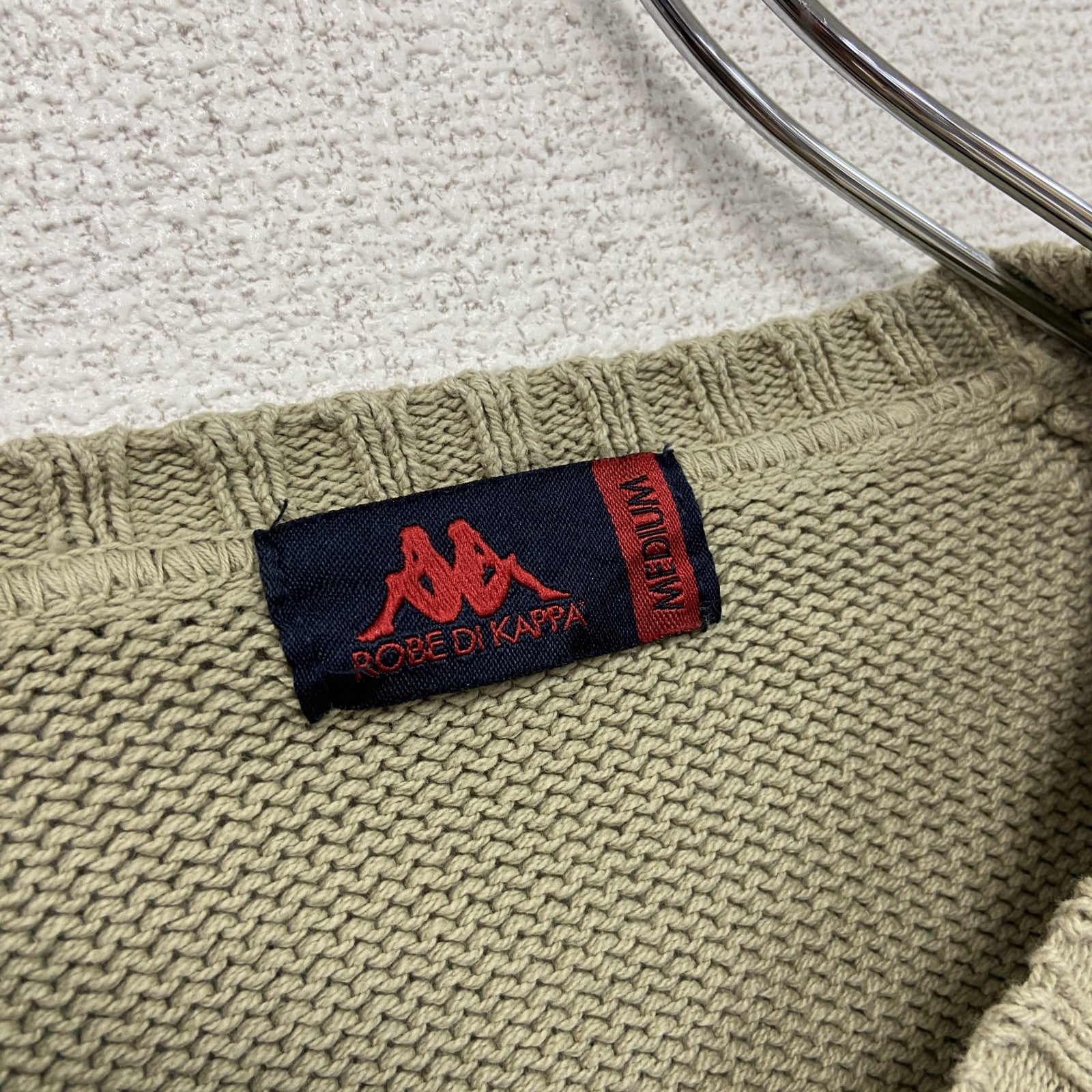 90s～　Kappa　カッパ　コットンニットセーター　ヴィンテージ　刺繍ロゴ　ベージュ　Mサイズ　古着