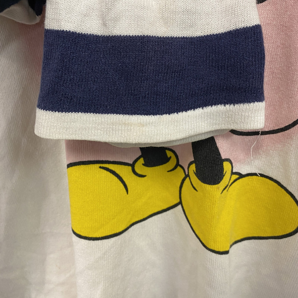 Mickey Family　Disney　ディズニー　ミッキーマウス　長袖Tシャツ/ロンT　ボーダー柄　白　ホワイト　古着