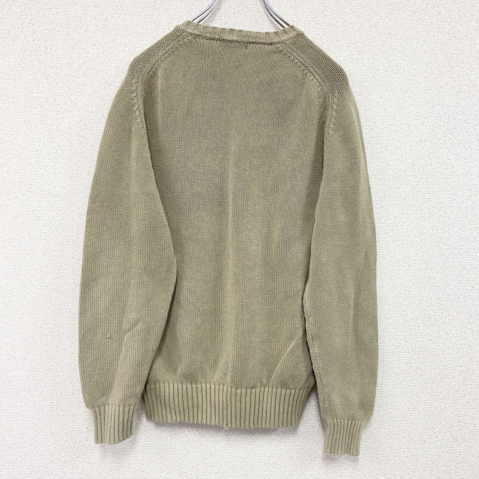 90s～　Kappa　カッパ　コットンニットセーター　ヴィンテージ　刺繍ロゴ　ベージュ　Mサイズ　古着