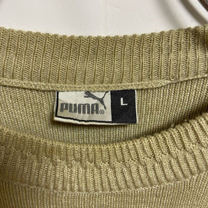 古着 used　puma プーマ　長袖クルーネックニット　セーター　ワンポイントロゴ刺繍　ライン　秋冬服　Lサイズ