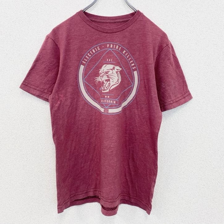 半袖アニマルプリントTシャツ　虎　タイガー　赤　レッド　クルーネック　レトロデザイン　Mサイズ　古着