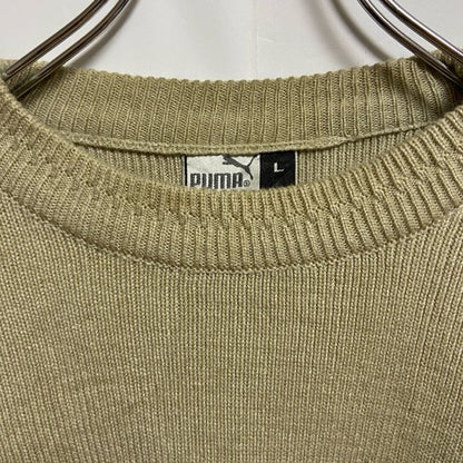 古着 used　puma プーマ　長袖クルーネックニット　セーター　ワンポイントロゴ刺繍　ライン　秋冬服　Lサイズ