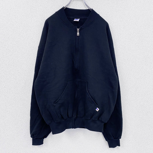 90s　RUSSELL　ラッセル　ノーカラーフルジップスウェットジャケット　ヴィンテージ　黒　ブラック　Lサイズ