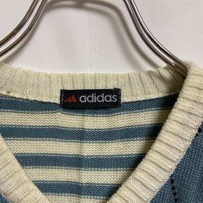 古着 used　adidas アディダス　長袖アーガイル柄ニット　Vネックセーター　総柄　レトロ　秋冬服　Sサイズ