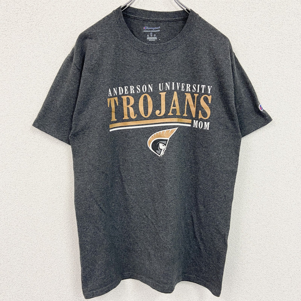 champion　チャンピオン　半袖カレッジプリントTシャツ　大学　クルーネック　TROJANS　グレー　灰色　Mサイズ　古着