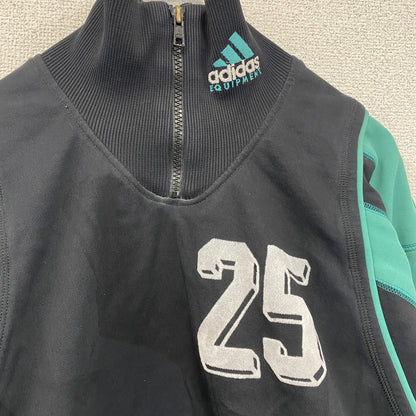 ～90s　adidas EQUIPMENT　アディダス　ハーフジップトラックジャケット/ジャージ　フロッキープリント　デカロゴ　パフォーマンスロゴ　ブラック　Ｍサイズ