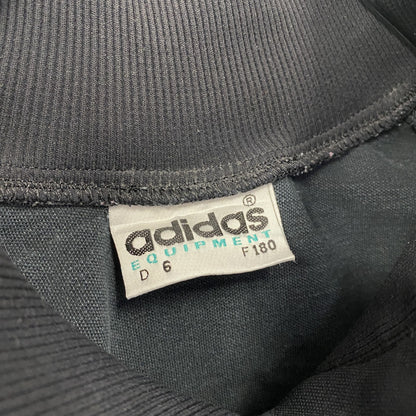 ～90s　adidas EQUIPMENT　アディダス　ハーフジップトラックジャケット/ジャージ　フロッキープリント　デカロゴ　パフォーマンスロゴ　ブラック　Ｍサイズ