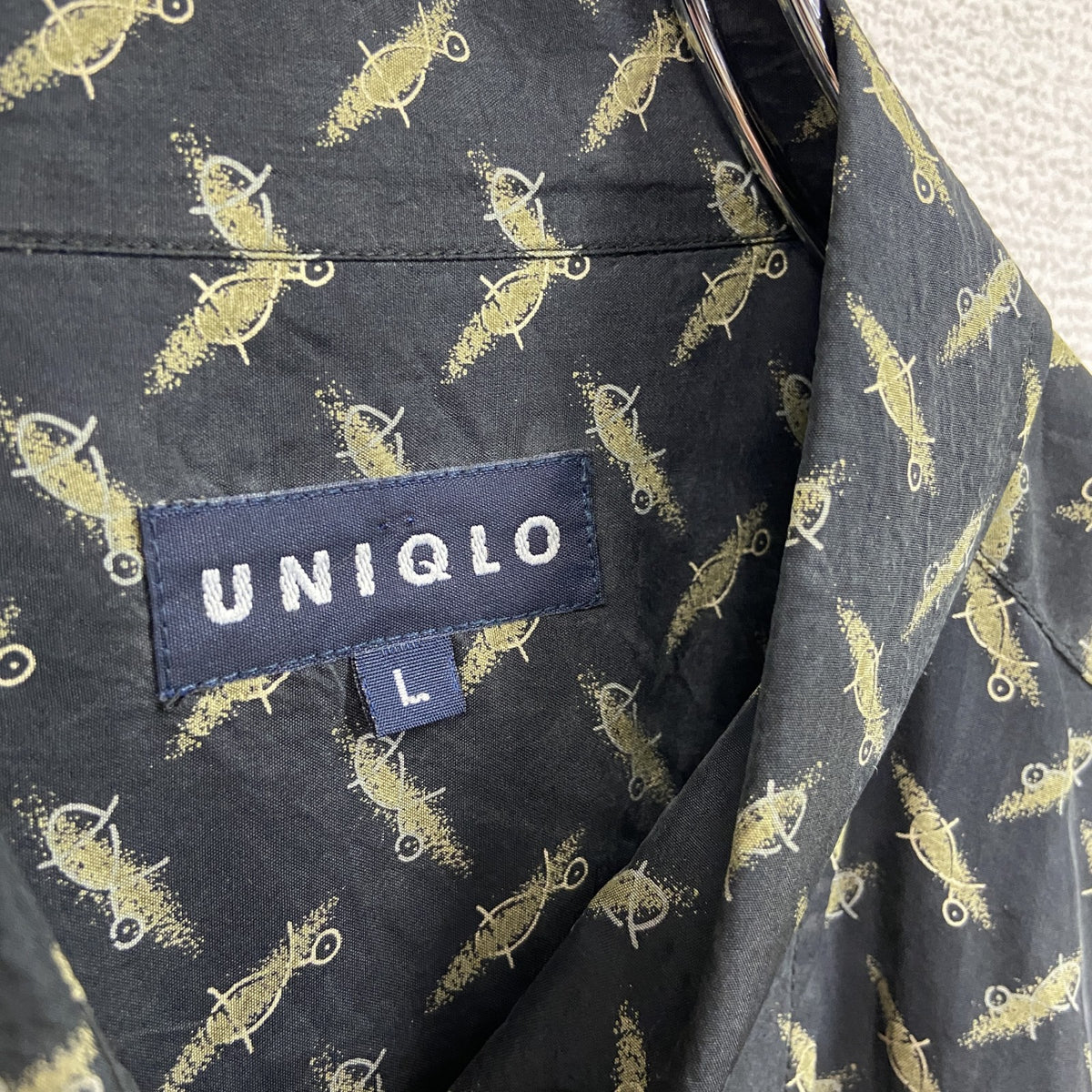 ～00s　OLD UNIQLO　オールドユニクロ　長袖シャツ　ヴィンテージ　総柄　黒　ブラック　Lサイズ　古着
