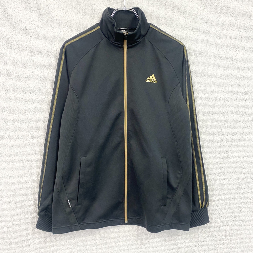 adidas　アディダス　トラックジャケット/ジャージ　ラグランスリーブ　パフォーマンスロゴ　刺繍ロゴ　黒　ブラック　Lサイズ スポーツジャケット メンズ ポリエステル 古着