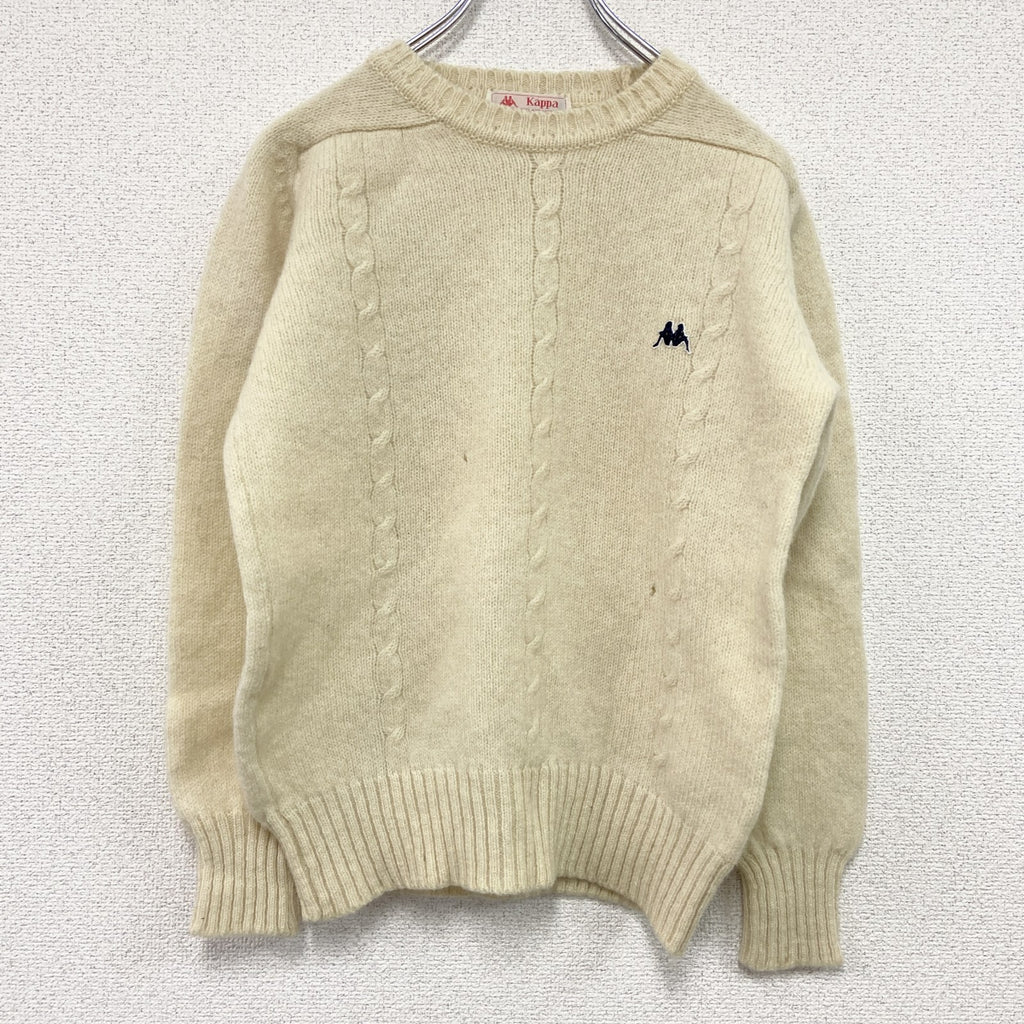 ～90s　Kappa　カッパ　ウールニットセーター　ケーブルニット　シェットランドウール　ヴィンテージ　アイボリー　古着