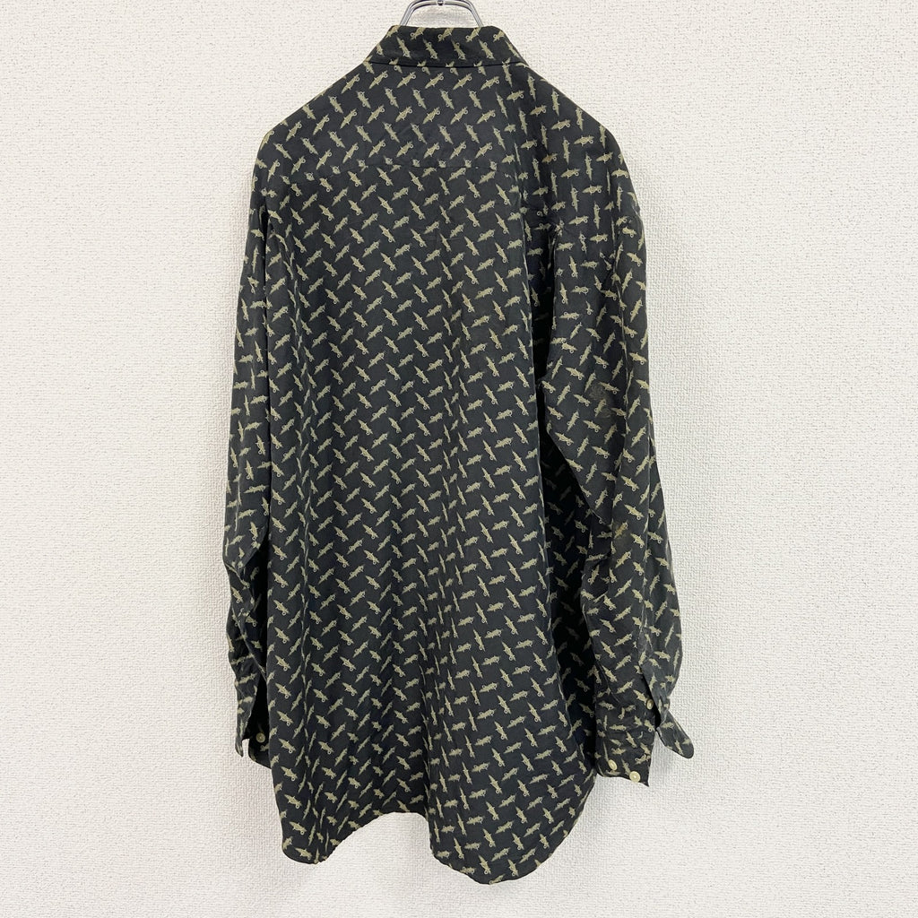 ～00s　OLD UNIQLO　オールドユニクロ　長袖シャツ　ヴィンテージ　総柄　黒　ブラック　Lサイズ　古着