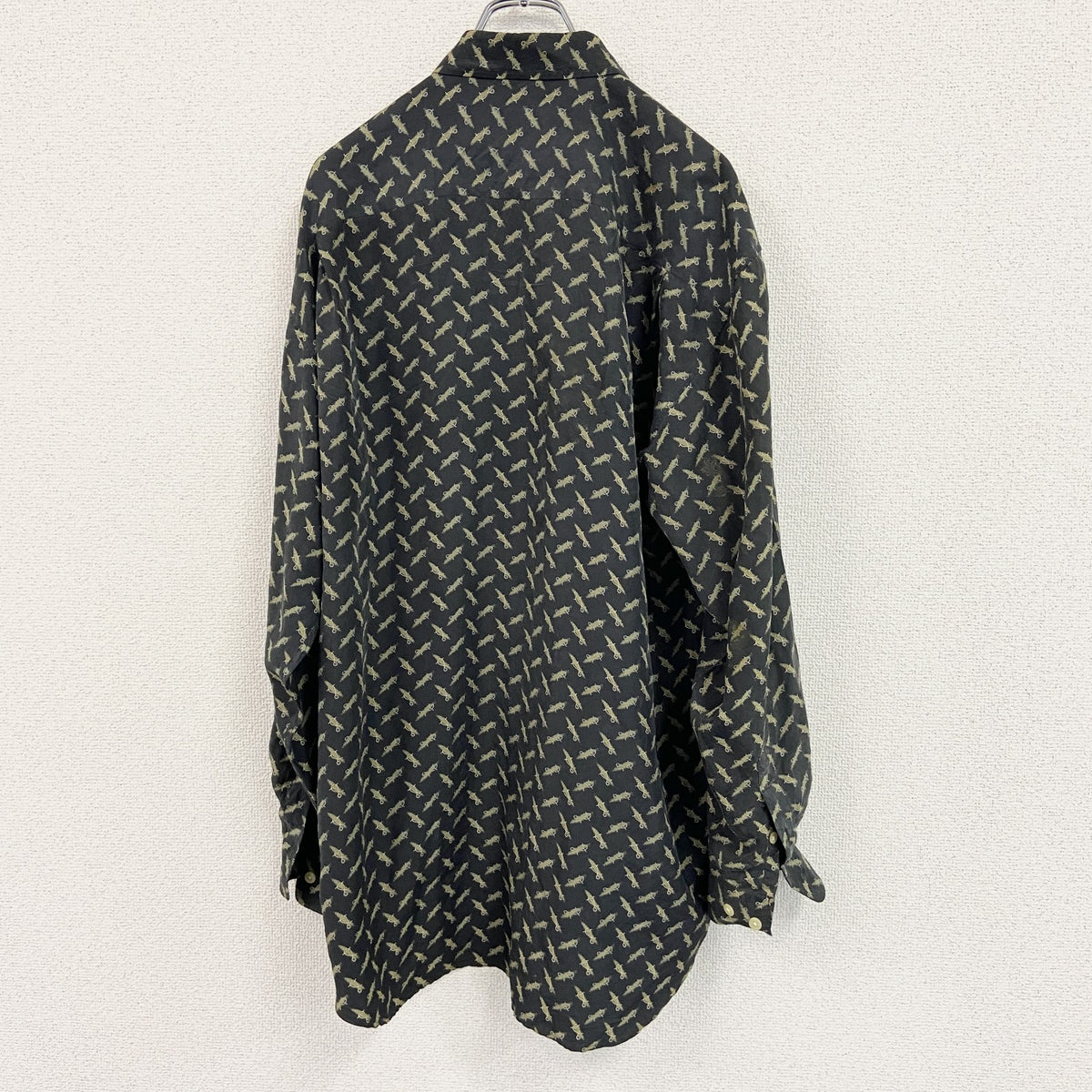 ～00s　OLD UNIQLO　オールドユニクロ　長袖シャツ　ヴィンテージ　総柄　黒　ブラック　Lサイズ　古着