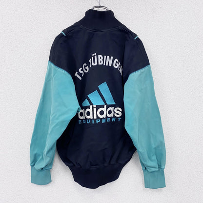～90s　adidas EQUIPMENT　アディダス　ハーフジップトラックジャケット/ジャージ　フロッキープリント　デカロゴ　パフォーマンスロゴ　ブラック　Ｍサイズ