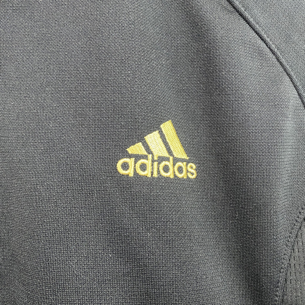 adidas　アディダス　トラックジャケット/ジャージ　ラグランスリーブ　パフォーマンスロゴ　刺繍ロゴ　黒　ブラック　Lサイズ スポーツジャケット メンズ ポリエステル 古着