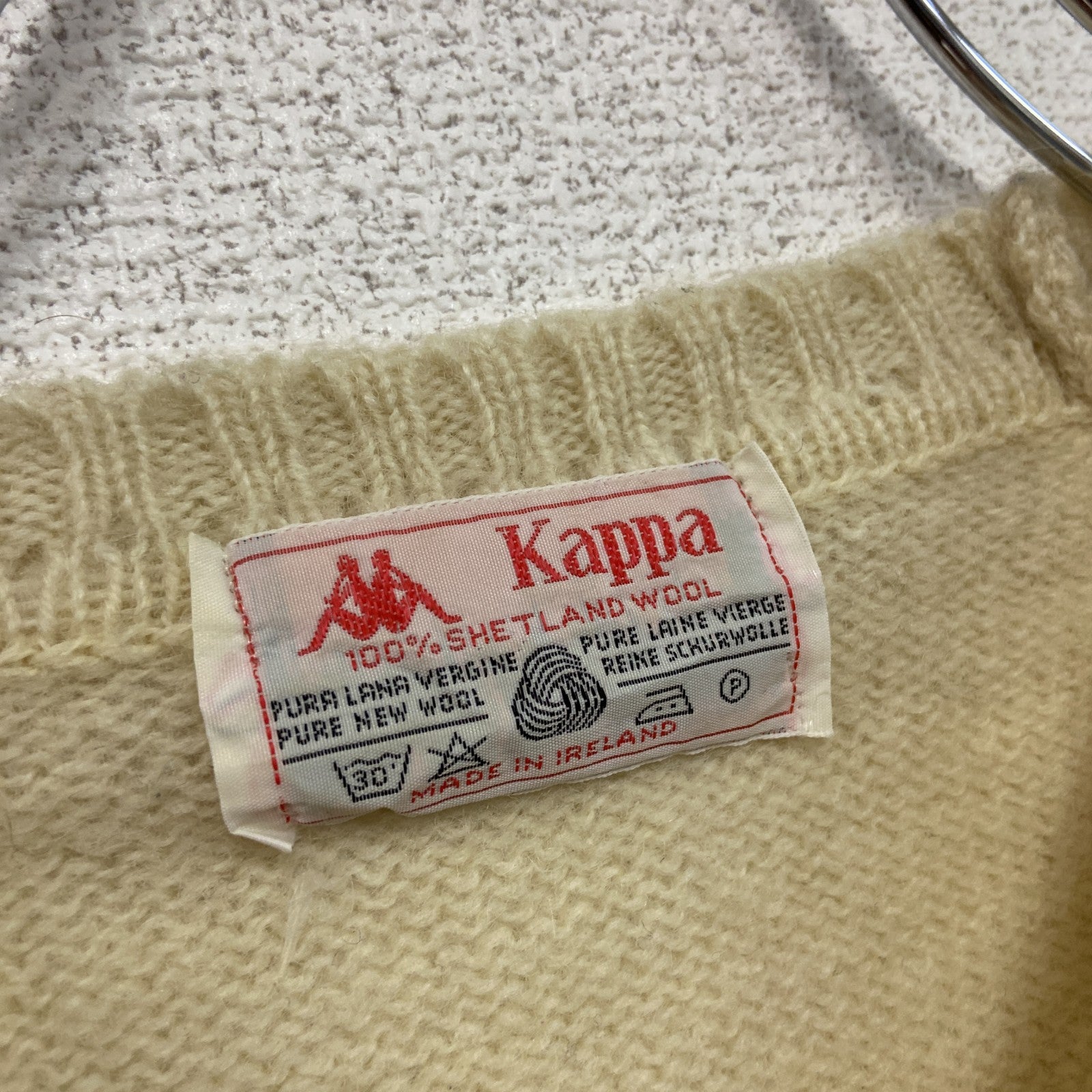 ～90s　Kappa　カッパ　ウールニットセーター　ケーブルニット　シェットランドウール　ヴィンテージ　アイボリー　古着