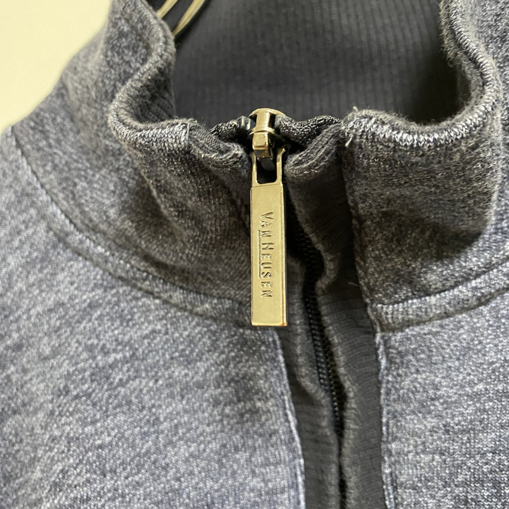 VANHEUSEN　長袖ジップアップスウェット　トレーナー　ブルゾン　アウター　ハイネック　ネイビー　紺　Lサイズ　古着