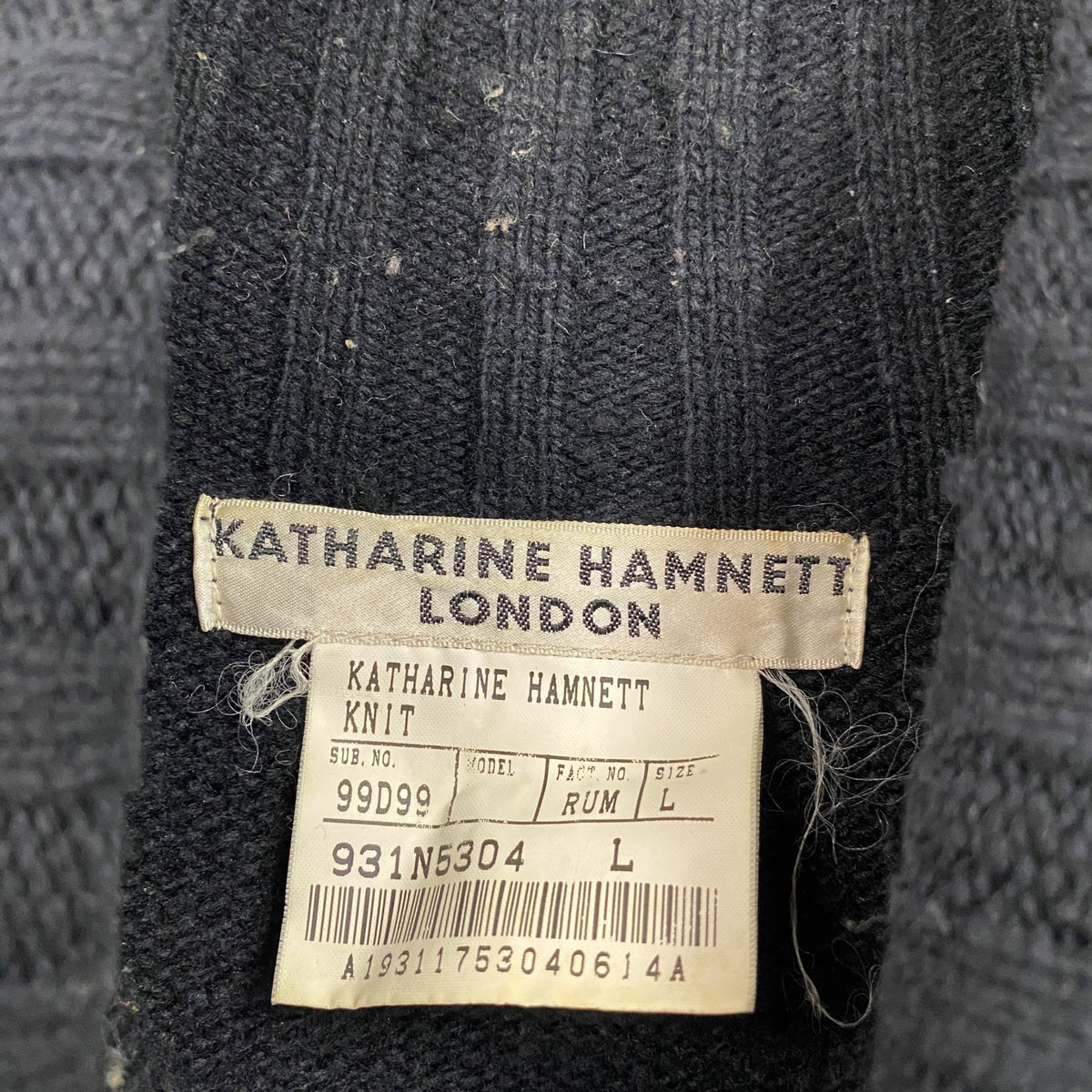 KATHRINE HAMNETT　キャサリンハムネット　タートルネックウールニットセーター　黒　ブラック　Lサイズ　古着