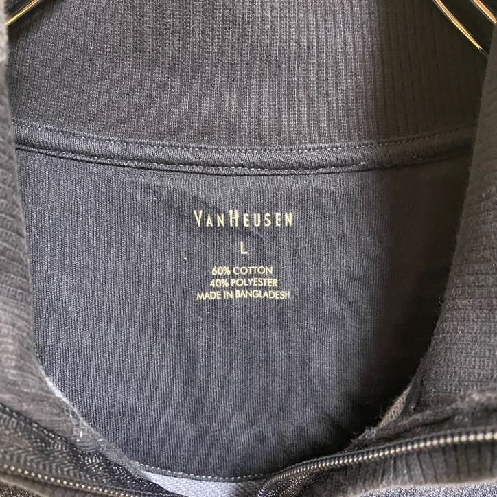 VANHEUSEN　長袖ジップアップスウェット　トレーナー　ブルゾン　アウター　ハイネック　ネイビー　紺　Lサイズ　古着
